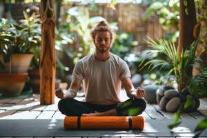 Person practicing yoga in peaceful setting